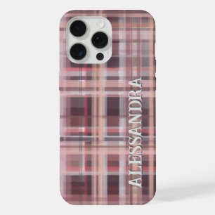 Karo-Monogramm rosé rosa burgunderrote Streifen  iPhone 15 Pro Max Hülle