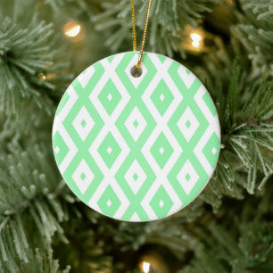 Karo-Muster grün und weiß Keramik Ornament
