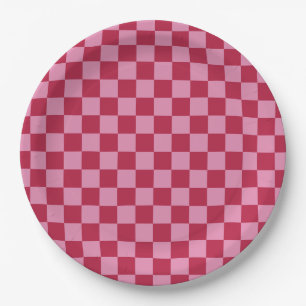 Karo Muster Magenta und rosa Pappteller