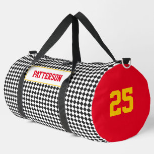 Karo-Muster-NAME Team-NUMMER-Farben Spaß Duffle Bag