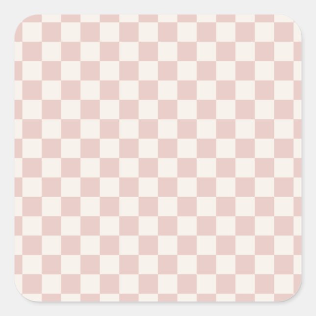 Karo Pale Beige Checked Pattern Checkerboard Quadratischer Aufkleber (Vorderseite)