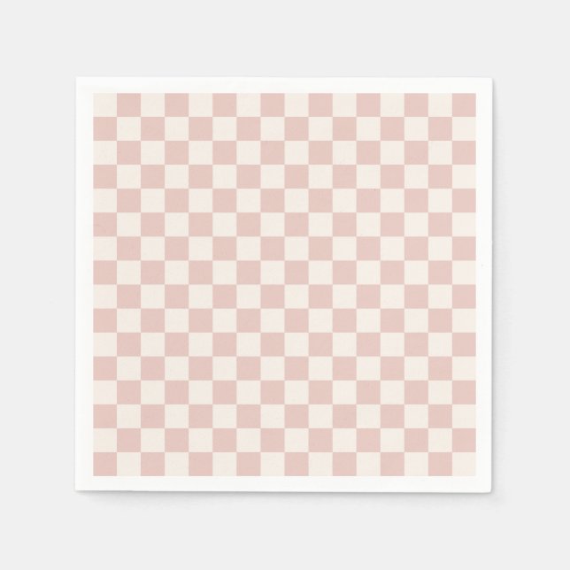 Karo Pale Beige Checked Pattern Checkerboard Serviette (Vorderseite)