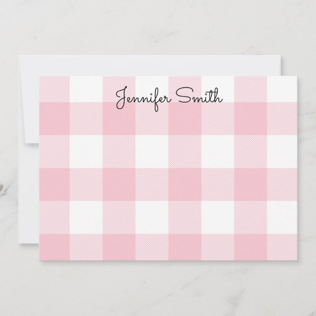 Karo Pastel Pink und White Gingham Mitteilungskarte (Vorderseite)