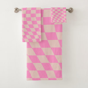 Karo-Patternterpfirsiche und rosa Vorlagenkarton Badhandtuch Set