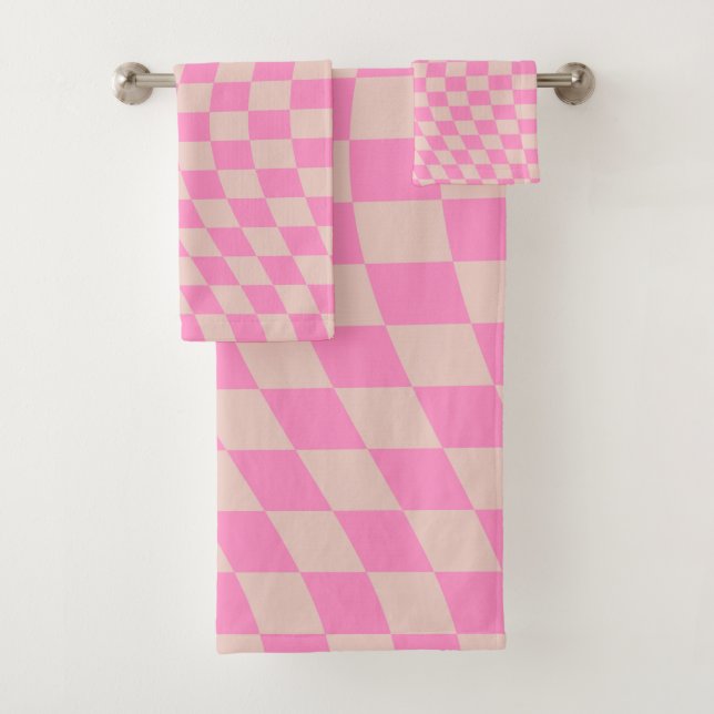 Karo-Patternterpfirsiche und rosa Vorlagenkarton Badhandtuch Set (Insitu)