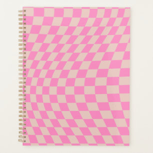Karo-Patternterpfirsiche und rosa Vorlagenkarton Planer