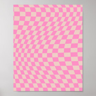 Karo-Patternterpfirsiche und rosa Vorlagenkarton Poster