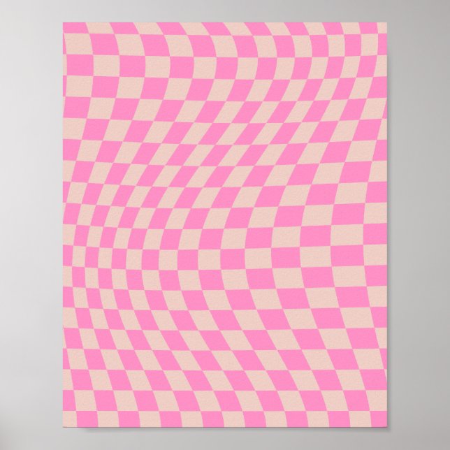 Karo-Patternterpfirsiche und rosa Vorlagenkarton Poster (Vorne)