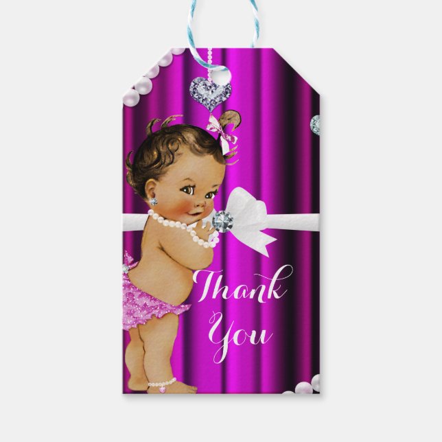 Karo & Pearls Vintage Pink-Babydusche Geschenkanhänger (Vorderseite)