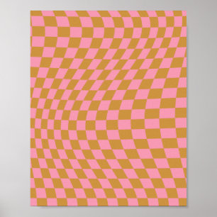 Karo Pink Senf Checked Pattern Checkerboard Poster