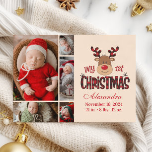 Karo-Rentier-Baby-Erstes-Christmas-5-Foto  Feiertagskarte