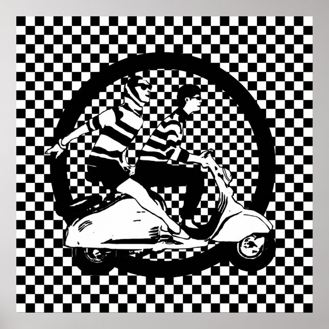 Karo-Rollerpaar im Retro-Stil Poster (Vorne)