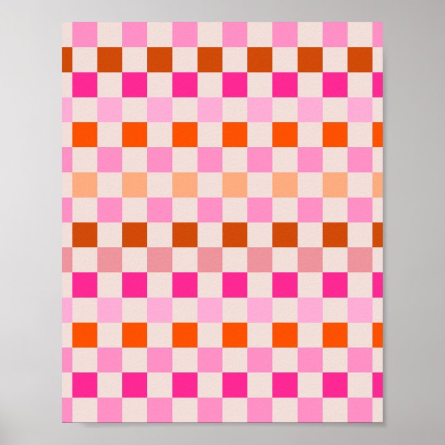 Karo, rosa und orange Karton Poster (Vorne)