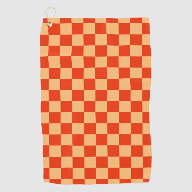 Karo Rot und Pfirsichfarben Checkered Checkerboard Golfhandtuch (Vorderseite)