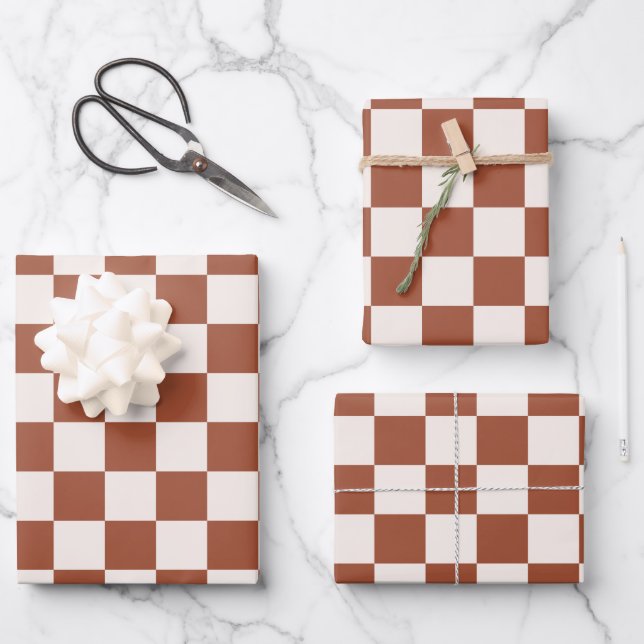 Karo Rust Checked Terracotta Checkerboard Geschenkpapier Set (Vorderseite)