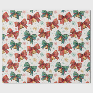 Karo-Schleifen-Glocken Retro-Weihnachten Geschenkpapier