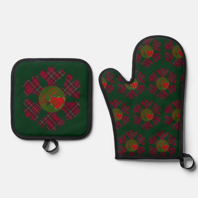 Karo-Schneeflocke Ofenhandschuh & Topflappen-Set (Vorderseite)