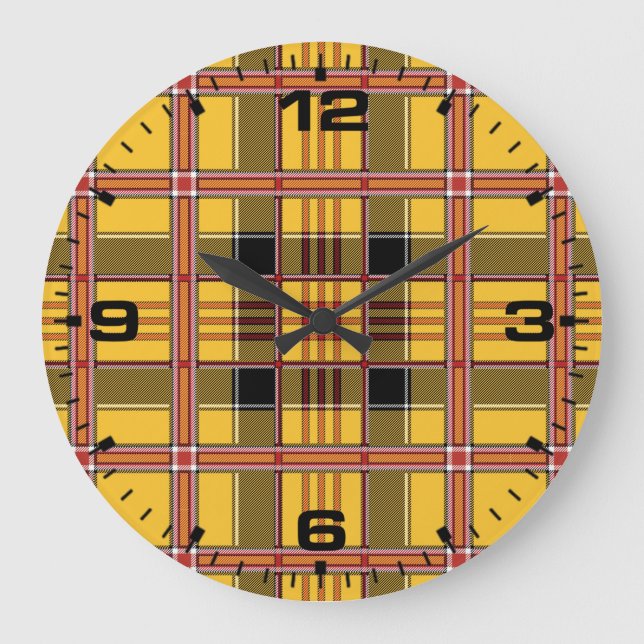 Karo-Stoffstruktur braune Streifen-52628 Große Wanduhr (Vorderseite)