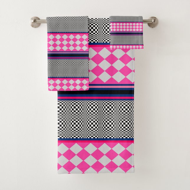 Karo Stripes Harlequin Mixed Pattern Design Badhandtuch Set (Insitu)