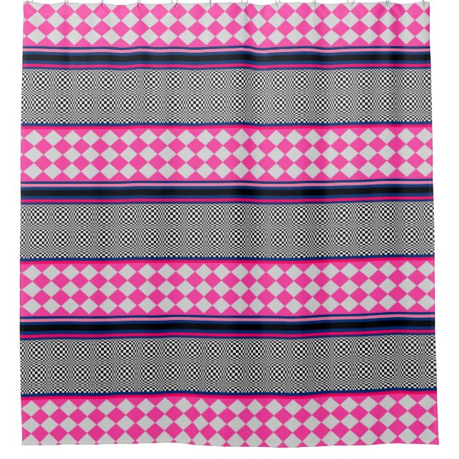 Karo Stripes Harlequin Mixed Pattern Design Duschvorhang (Vorderseite)