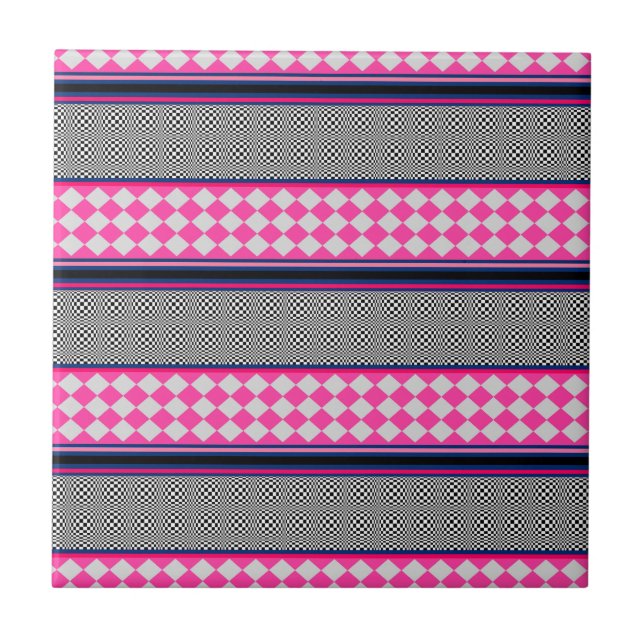 Karo Stripes Harlequin Mixed Pattern Design Fliese (Vorderseite)