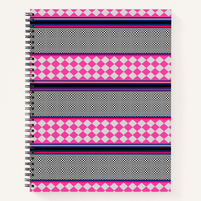 Karo Stripes Harlequin Mixed Pattern Design Notizbuch (Vorderseite)