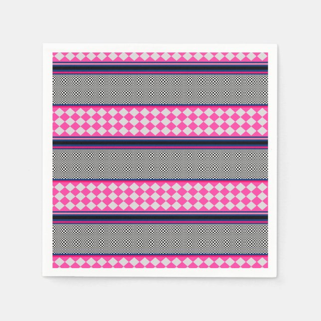 Karo Stripes Harlequin Mixed Pattern Design Serviette (Vorderseite)