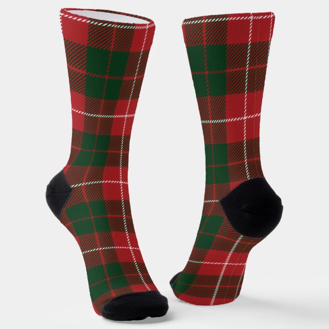 Karo-Tartan Grün Rot Kariert Rustikal Socken (Gewinkelt)