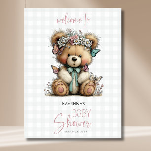 Karo-Teddy-Schmetterling-Gänseblümchen-Baby-Party- Poster