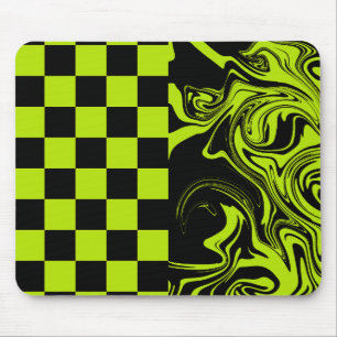 Karo und Wirbel - Kalkgrün und Schwarz Mousepad