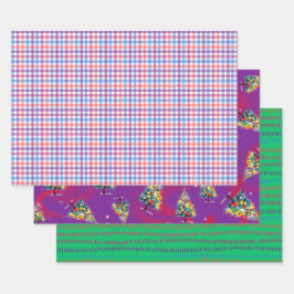 Karo, Weihnachtsbäume, & Grüner Strich, 3er-Set Ma Geschenkpapier Set