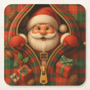 Karo-Weihnachtsmann-Weihnachtsdesign Rechteckiger Pappuntersetzer
