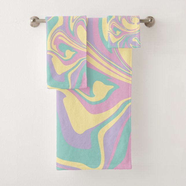 Karo & Wirbel Pastellfarben, gelb, Lila und grün Badhandtuch Set (Insitu)