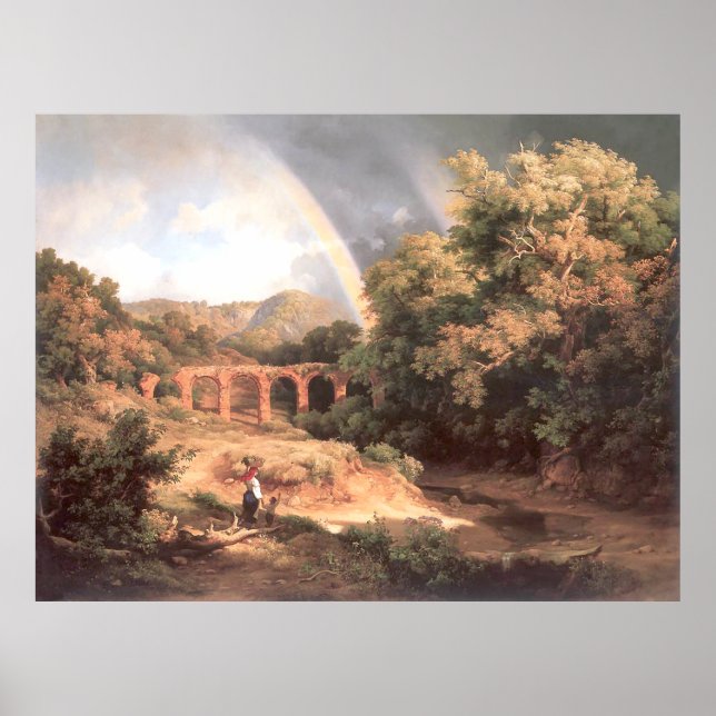Karoly Marko Landschaft mit Viadukt und Regenbogen Poster (Vorne)
