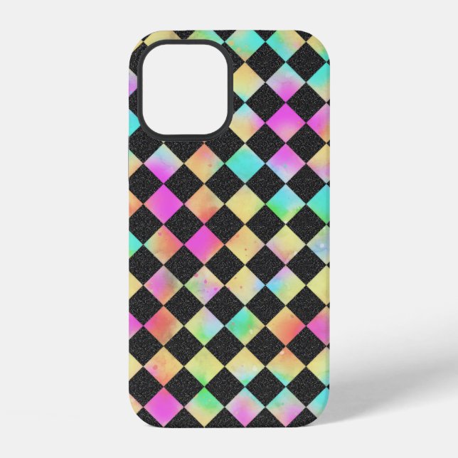 Karomuster in hellen 80er-Farben iPhone Hülle (Rückseite)