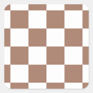 Karomuster in Weiß und Mocca-Mousse Quadratischer Aufkleber