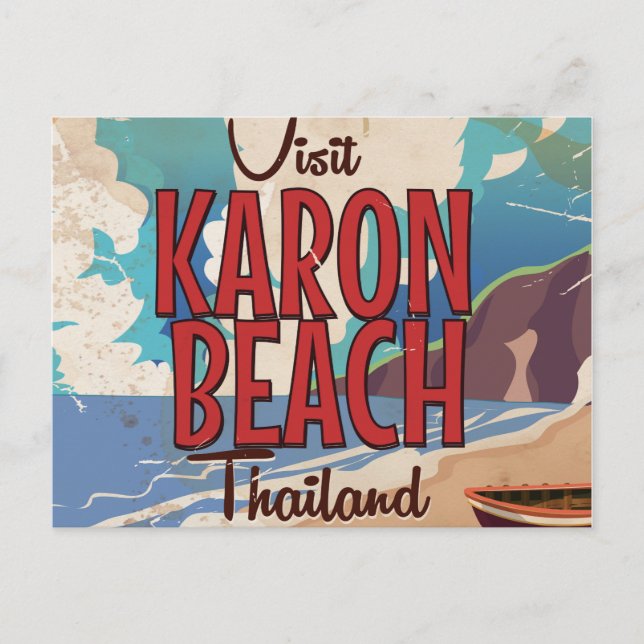 Karon Beach thailand Vintage Reiseplakat Postkarte (Vorderseite)