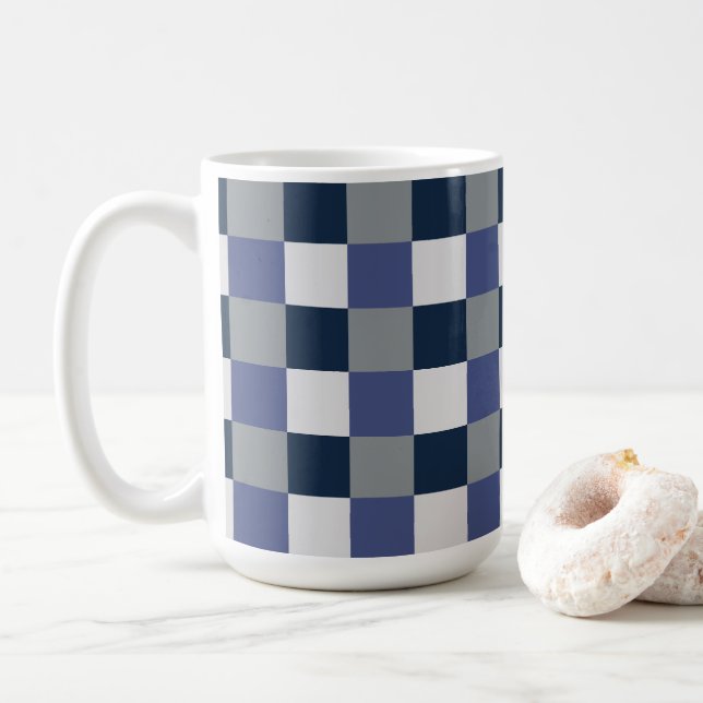 Karos mit blaugrauweißem Karton Kaffeetasse (Mit Donut)