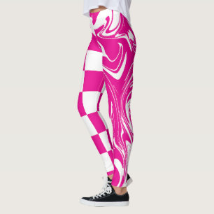 Karos und Wirbel in Magenta und White Leggings