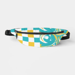 Karos und Wirbel in Türkis, Gelb und Weiß Bauchtasche