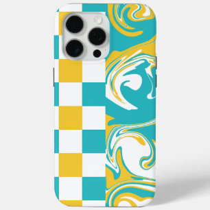 Karos und Wirbel in Türkis, Gelb und Weiß Case-Mate iPhone Hülle