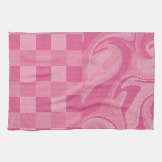 Karos und Wirbel - rosa Geschirrtuch (Horizontal)