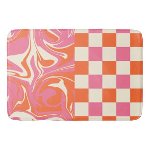 Karos und Wirbel - Rosa, Orange und Creme Badematte