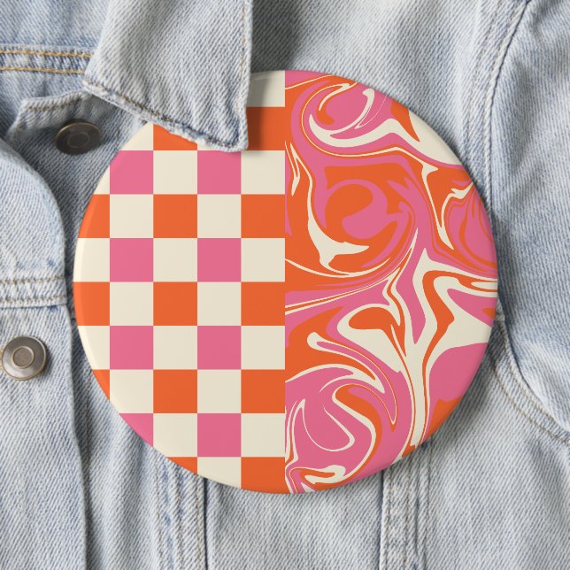 Karos und Wirbel - Rosa, Orange und Creme Button (Beispiel)