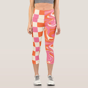 Karos und Wirbel - Rosa, Orange und Creme Capri Leggings