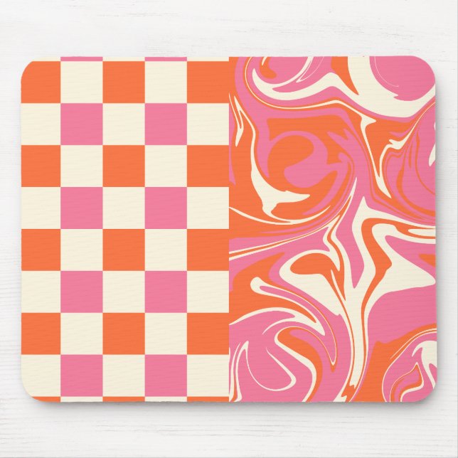 Karos und Wirbel - Rosa, Orange und Creme Mousepad (Vorne)