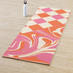 Karos und Wirbel - Rosa, Orange und Creme Yogamatte