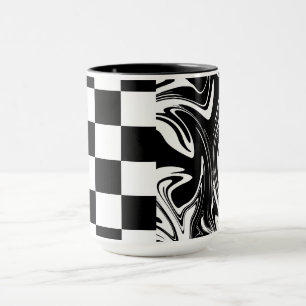 Karos und Wirbel - Schwarz und Weiß Tasse