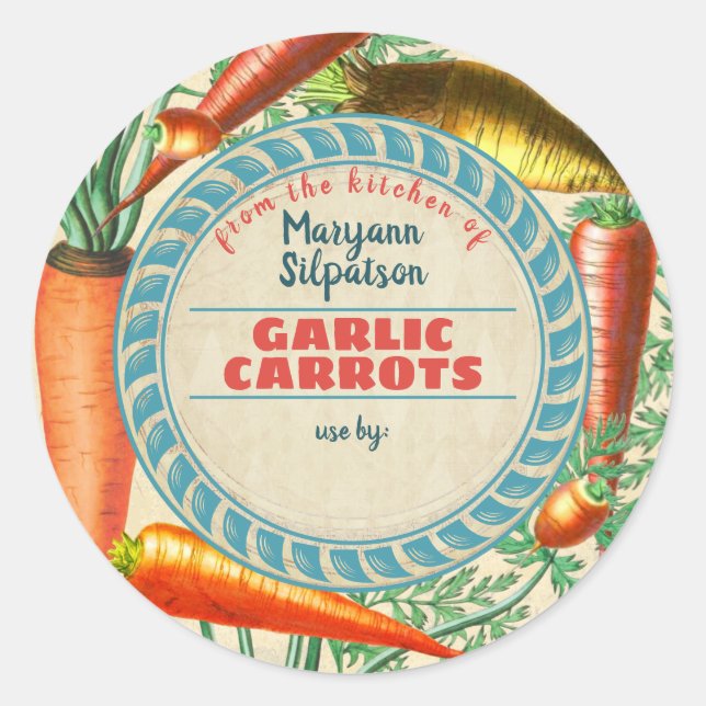 Karotten, die aus der Küche personalisiert werden Runder Aufkleber (Vorderseite)