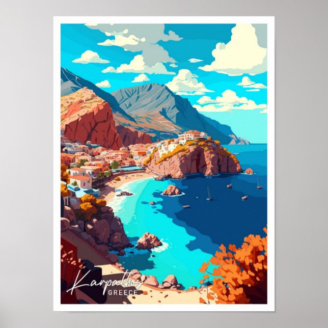 Karpathos Greece Travel Vintag Illustration Poster (Vorne)